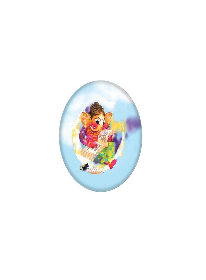 AVI Pin Badges Multi with Ganesh Chaturthi Ganapathi Reading Book Badge Design 6 cm Size R8000185 - Image 1